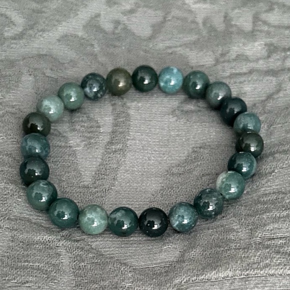 Natural Crystal Moss Agate 8mm Gemstone Stretch Bracelet 7” - Picture 4 of 4